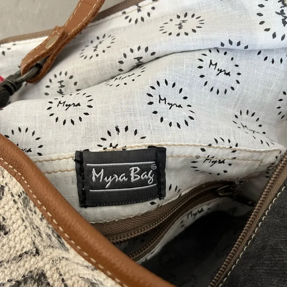Myra Tessellated Rug Calf Hair Leather Canvas Shoulder Tote Adjustable Strap Bag